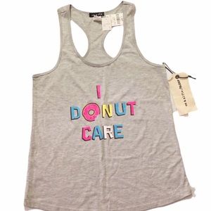 I DONUT CARE Multicolored Graphic Design Gray Racerback Tank Top